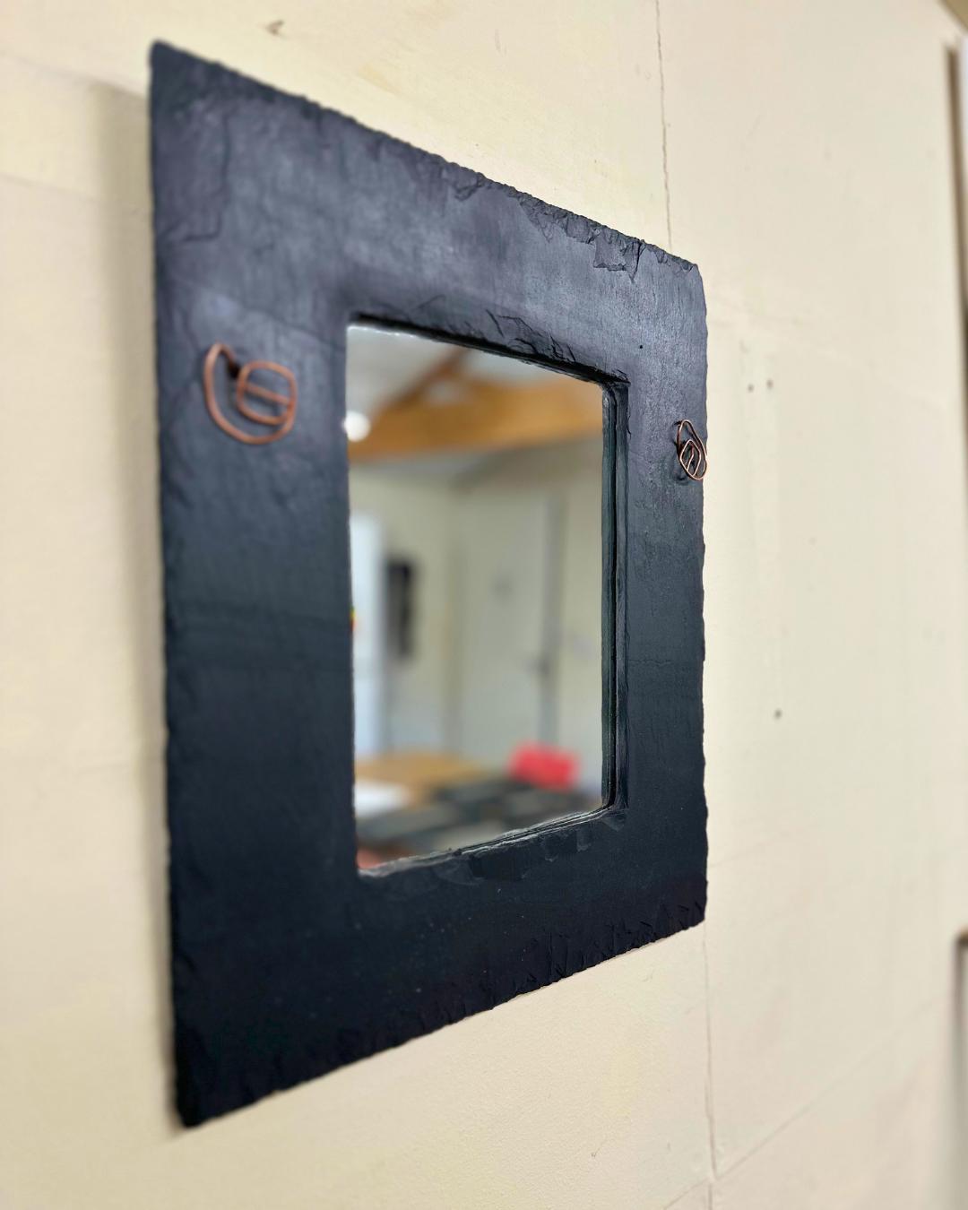 Natural Welsh Slate Mirror | Rustic Copper Design Wall Hanging | Handmade Recycled Materials Home Decor | Unique Gift Idea
