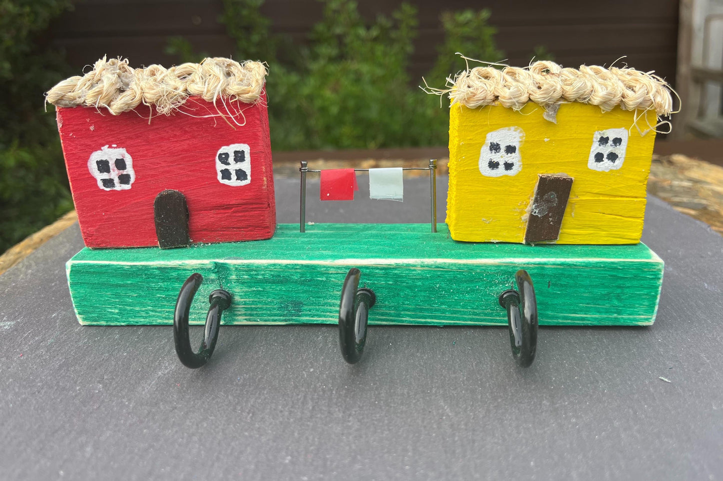 Hand Made Wooden Key Holder Hooks - Welsh Farmhouse Scene | Recycled Materials Home Decor Organizer & Wall Art