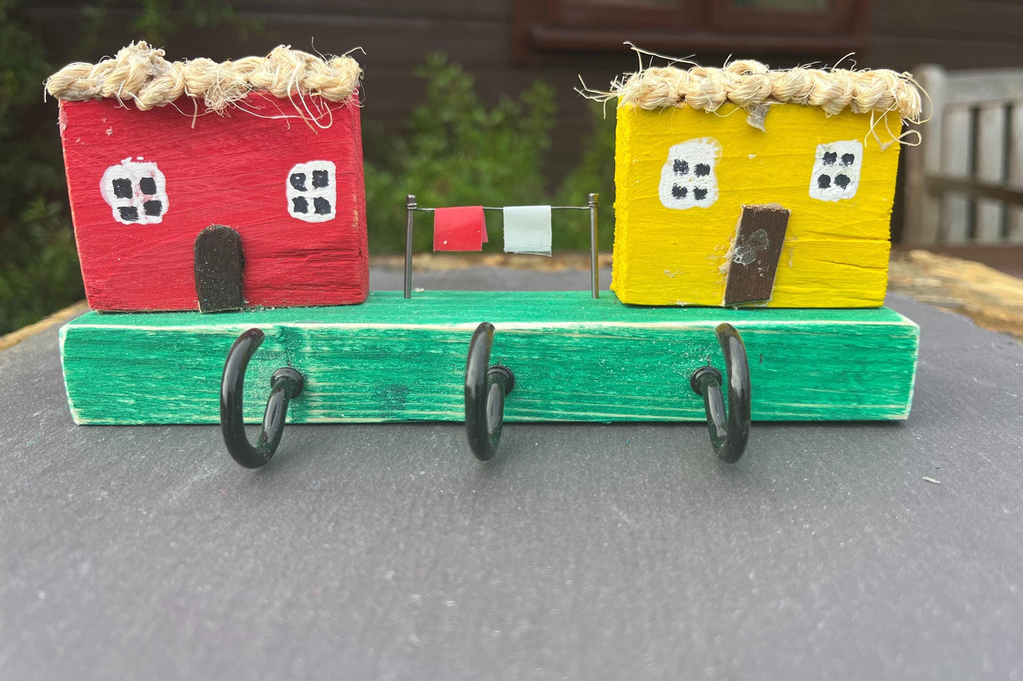 Hand Made Wooden Key Holder Hooks - Welsh Farmhouse Scene | Recycled Materials Home Decor Organizer & Wall Art