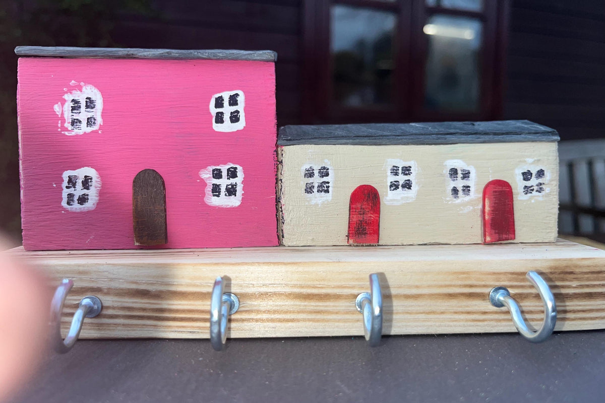 Perllan Hand Made Wooden Key Holder Hooks - Welsh Farmhouse Scene | Recycled M ...