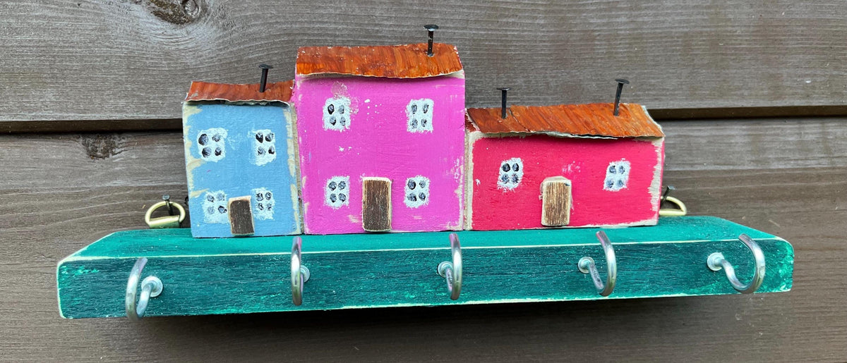 Perllan Hand Made Wooden Key Holder Hooks - Welsh Farmhouse Scene | Recycled M ...