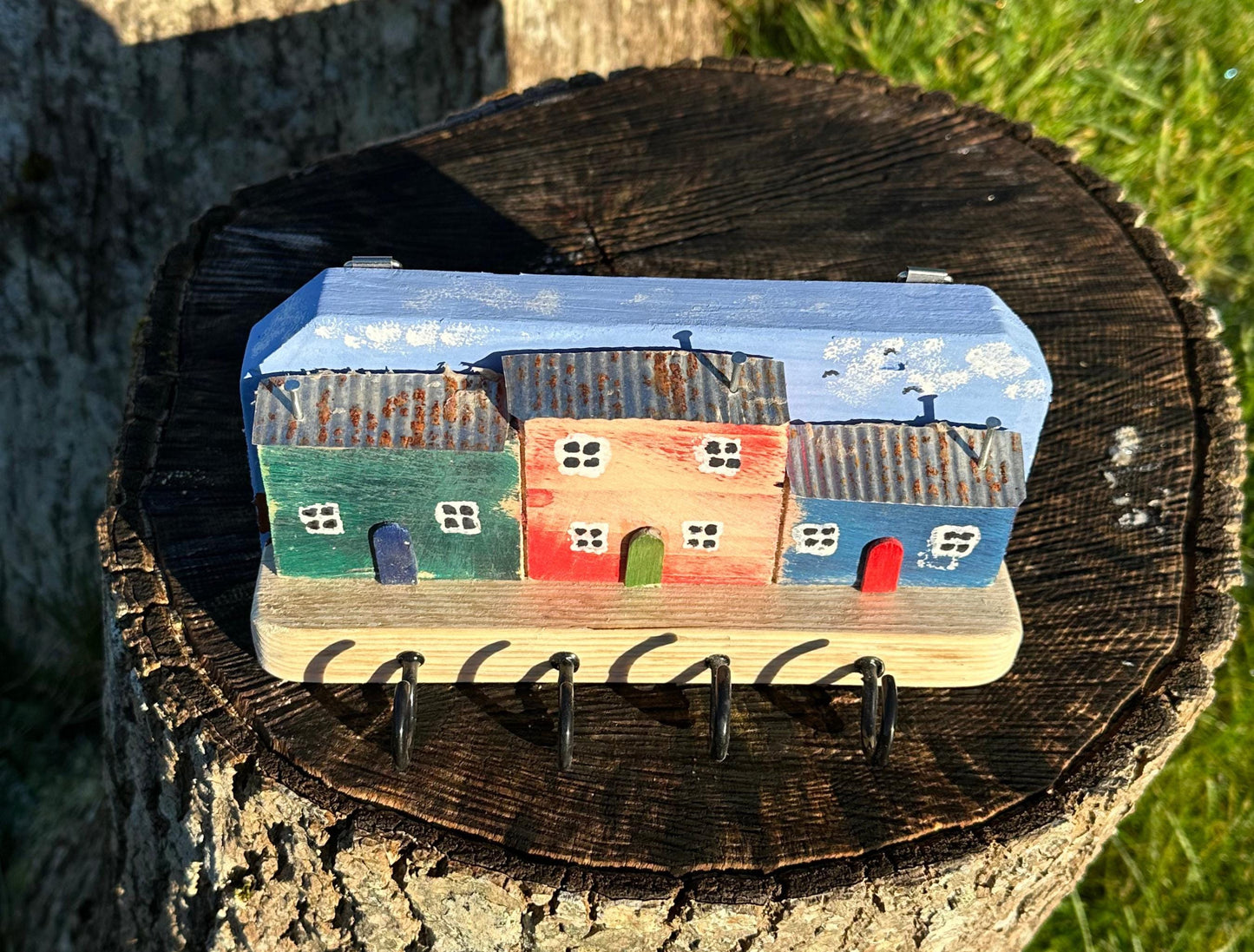 Key Holder Hooks Hand Made Wooden Welsh Farmhouse Scene | Recycled Materials Home Decor Organizer & Wall Art