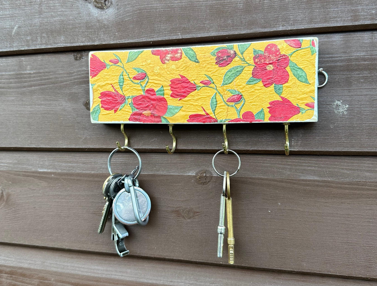 Rustic Colorful Key Hooks Recycled Material with Bright Red