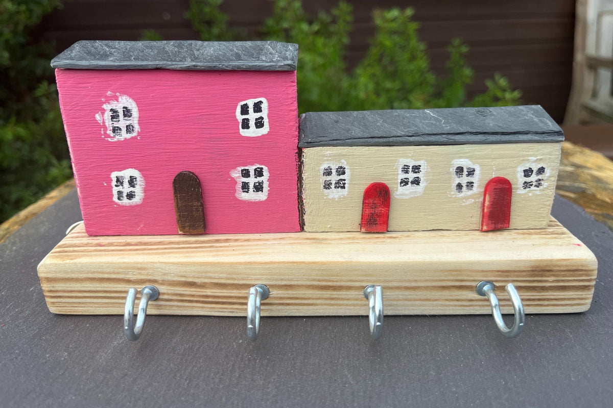 Perllan Hand Made Wooden Key Holder Hooks - Welsh Farmhouse Scene | Recycled M ...