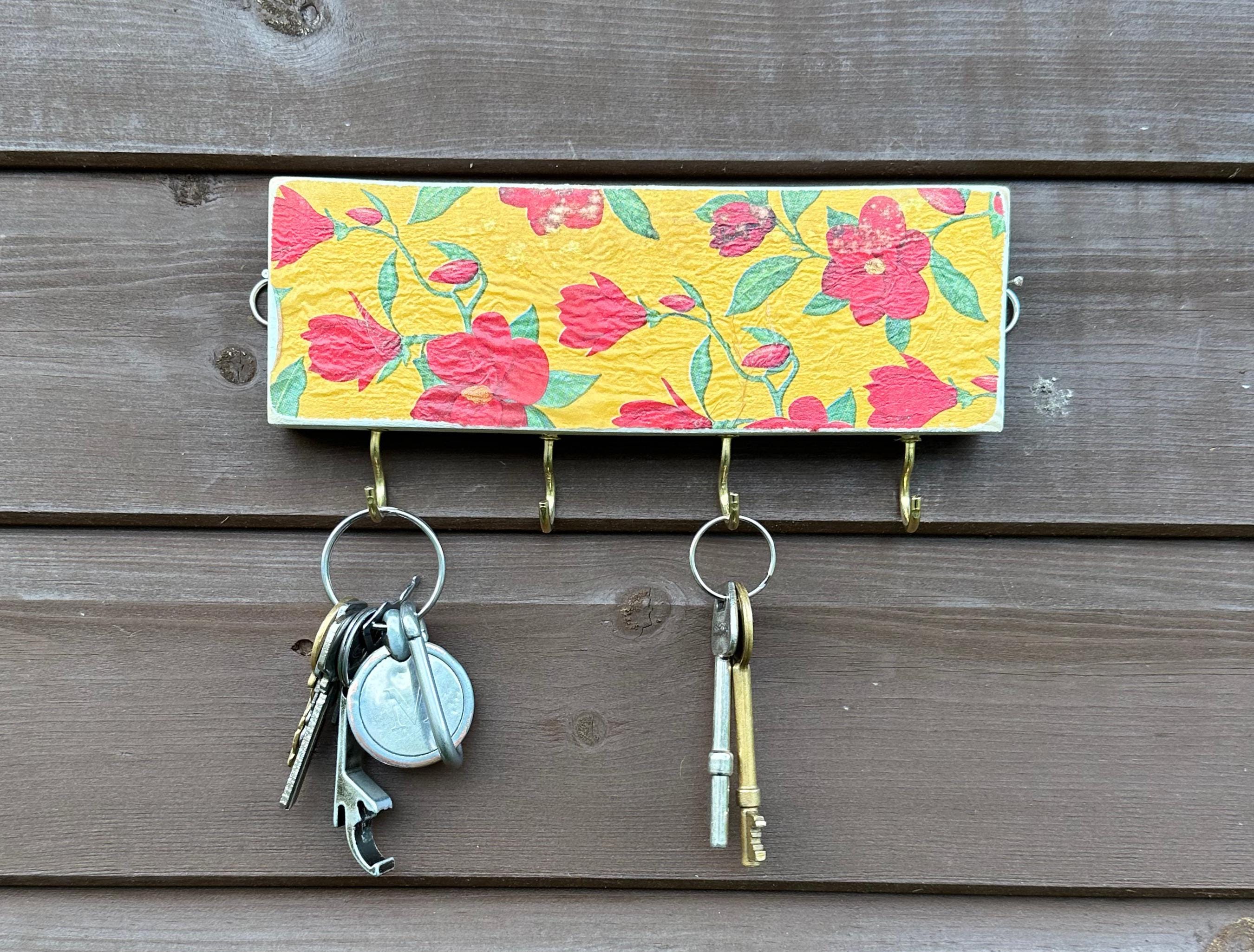 Perllan Rustic Colorful Key Hooks | Recycled Material with Bright Red & Yellow ...
