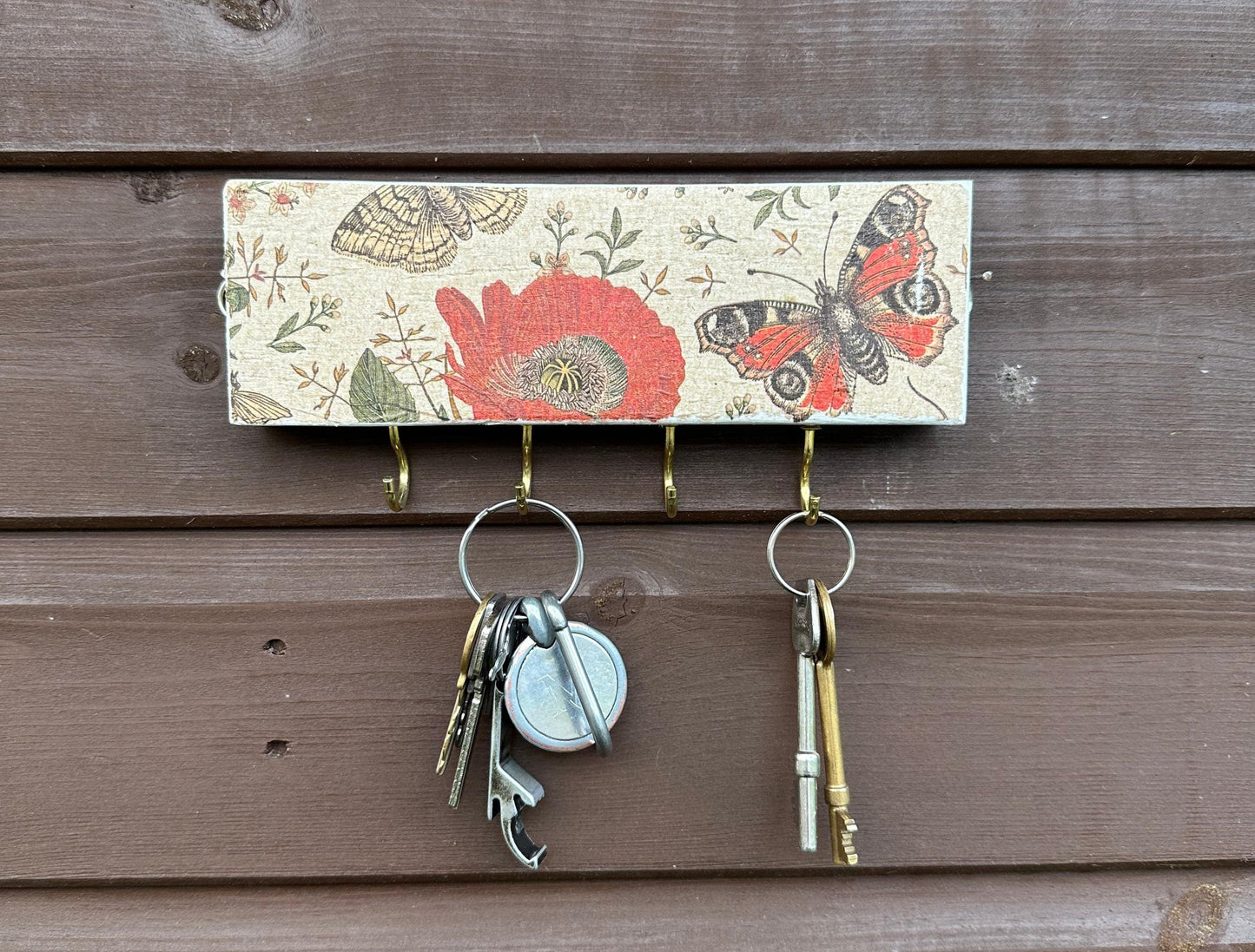 Rustic Butterfly Floral Key Hooks | Eco-Friendly Recycled Material | Charming Wall Decor & Organizer for Home